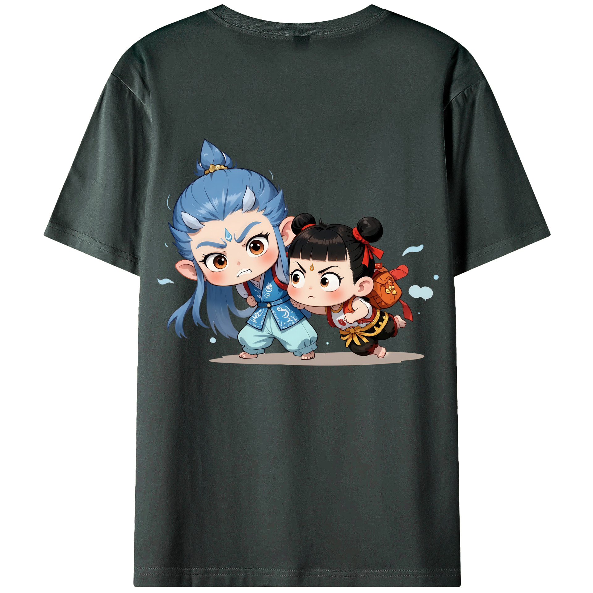 （画像用） Ne Zha 2 ナタ 魔童の大暴れ 綿100％ メンズ半袖Tシャツ（バックプリント） 通気性